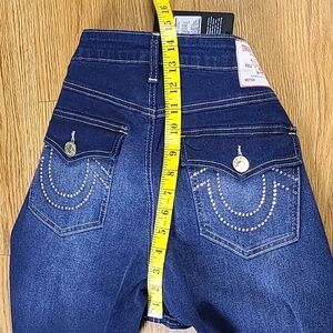 TRUE RELIGION, NEW, JOEY MID RISE FLARE 30x32 GIRLS, WOMENS, GOLD STRECH JEANS